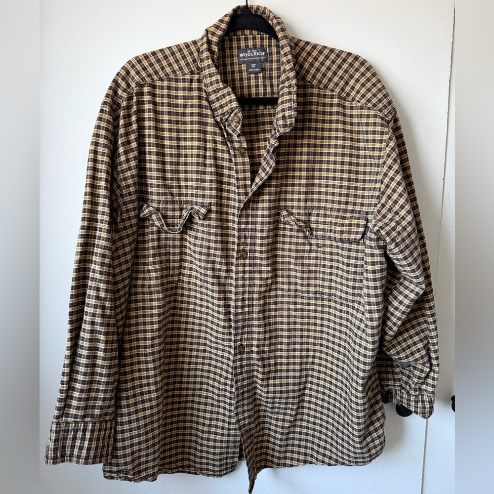 Woolrich Men’s 2XL Plaid Flannel Shirt – Cozy Cabin Core, Earth Tones